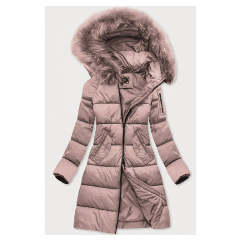 Dlouhá dámská zimní bunda ve starorůžové barvě s kapucí (7751BIG) LIBLAND |  Modio.cz