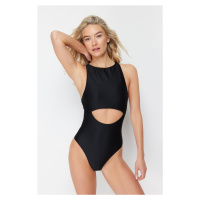 Trendyol Black Halter Neck Cut Out/Windowed Textured Regular Swimsuit