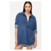 Trendyol Dark Blue More Sustainable Oversize Denim Shirt with Pocket Detail