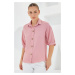 Bigdart Women's Pink Short Sleeve Oversize Linen Shirt 20240