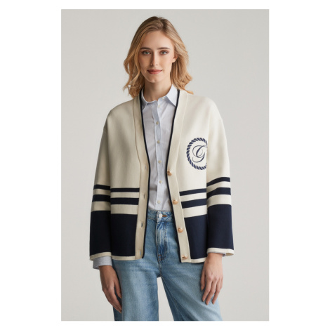 SVETR GANT VARSITY V-NECK CARDIGAN CREAM