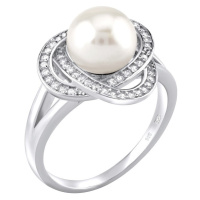 Silvego Stříbrný prsten Laguna s pravou přírodní bílou perlou LPS0044W 61 mm