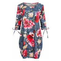 SOPHIE - Pohodlné dámské oversize šaty s květinovým vzorem na džínovině 281-2