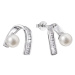 Stříbrné náušnice visací s bílou říční perlou a zirkony 21074.1