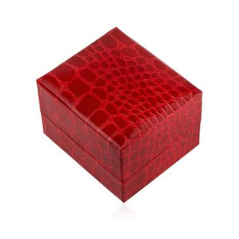Lesklá dárková krabička na prsten, červená barva, krokodýlí vzor