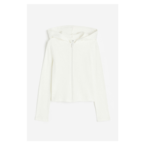 H & M - Žebrovaná bunda's kapucí - bílá H&M