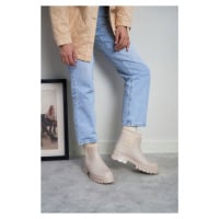 NİŞANTAŞI SHOES Lera Dark Beige Matte Waterproof Warm Lined Flat Sole Women's Zara Boots