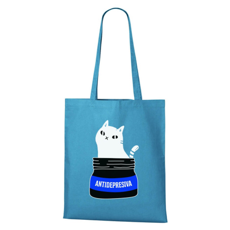 DOBRÝ TRIKO Bavlněná taška s kočkou ANTIDEPRESIVA Barva: Tyrkysová