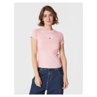 Tommy Jeans dámské růžové tričko ESSENTIAL LOGO
