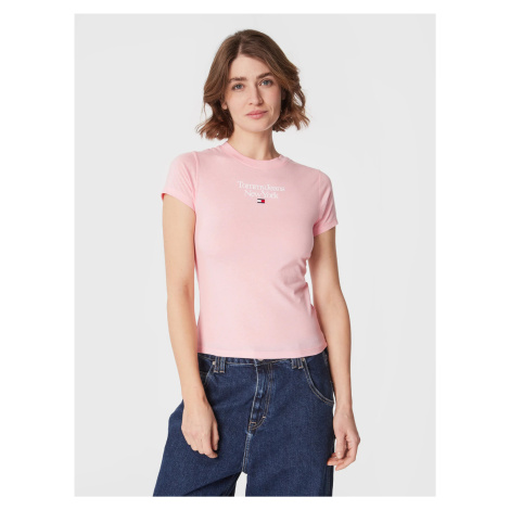 Tommy Jeans dámské růžové tričko ESSENTIAL LOGO Tommy Hilfiger