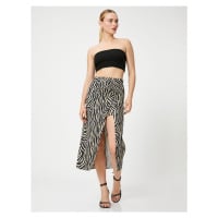 Koton Midi Skirt Draped Slit Linen Blend