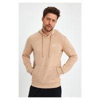 River Club Men's Beige Dont Quit Printed 3 Thread Thick Hooded Sweatshirt