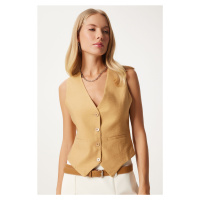 Happiness İstanbul Women's Camel V Neck Stylish Ayrobin Vest