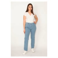 Şans Women's Plus Size Blue 5-Pocket Striped Jeans Pants