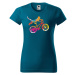 DOBRÝ TRIKO Dámské tričko s potiskem Kočka na kole Barva: Azurová modrá