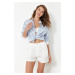 Trendyol White Ribbed Denim Shorts & Bermuda