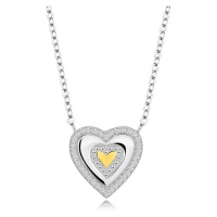 Dvoubarevný náhrdelník ze stříbra 925 - srdce se střídajícími se hladkými a strukturovanými lini