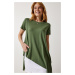 Happiness İstanbul Women's Khaki Asymmetric Viscose Knitted T-shirt