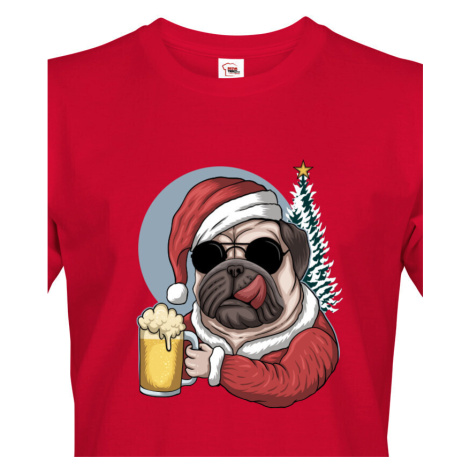 Pánské triko s potiskem Vánoční mopsík s pivem - pro pivaře BezvaTriko