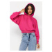 Trendyol Fuchsia Thick Fleece Inner Parachute Hoodie. Relaxed Cut Crop Knitted Sweatshirt