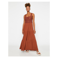 Koton Long Dress with Crochet Detailed Straps, Square Collar