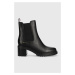 Kožené kotníkové boty Tommy Hilfiger ESSENTIAL MIDHEEL LEATHER BOOTIE dámské, černá barva, na po
