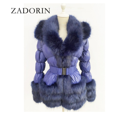 Zimní péřová bunda luxusní s prošíváním a kožíškem A.Zado.Rin