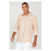 AC&Co / Altınyıldız Classics Men's Beige Slim Fit Slim Fit Classic Collar Cotton Shirt