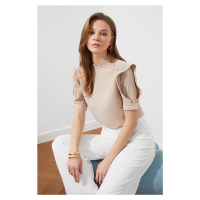 Trendyol Camel Woven Sleeve Detailed High Collar Blouse