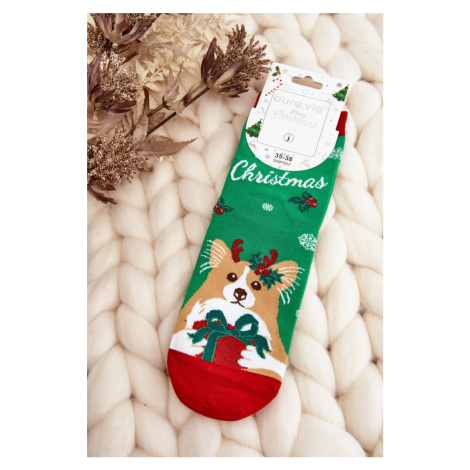 Dámské vánoční ponožky se psem, zelené Kesi