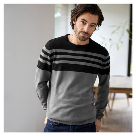 Blancheporte Pruhovaný pulovr s kulatým výstřihem šedá/černá