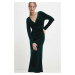 Velurové šaty Answear Lab zelená barva, maxi