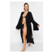 Trendyol Black Belted Maxi Woven Ruffled 100% Cotton Kimono&amp;Kaftan