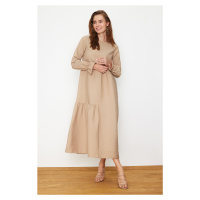 Trendyol Beige Sleeve Detailed Plain Woven Dress