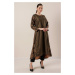 By Saygı Short Front, Long Back Patterned Oversize Sanded Suede Dress Khaki