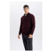 DEFACTO Men's Claret Red Standard Fit Regular Cut Bato Collar Zippered Ethnic Patterned Sweater