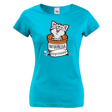 Dámske tričko pro milovníky koček s potiskem "Antidepresiva" BezvaTriko