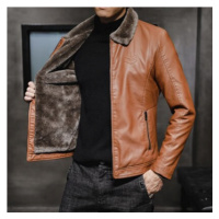 Kožená pánská bunda zimní s kožíškem a plyšovým límečkem