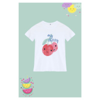 Trendyol White Girl Fruit Patterned Cotton Knitted T-Shirt