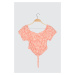 Trendyol Salmon Petit Floral Patterned Crop Knitted Blouse