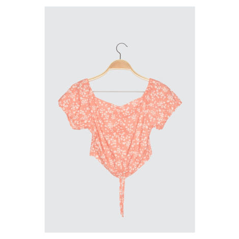 Trendyol Salmon Petit Floral Patterned Crop Knitted Blouse