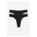 H & M - Bezešvé kalhotky thong's krajkovými lemy 2 kusy - černá