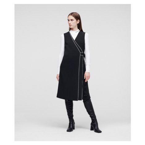 Šaty Karl Lagerfeld Wrap Dress W/ Contrast Piping - Černá