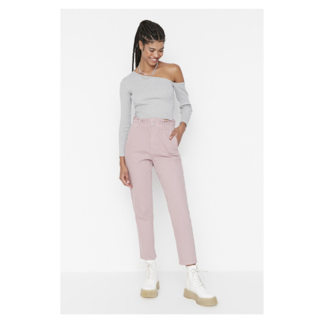 Trendyol růžové džíny s vysokým pasem pro maminky s elastickým pasem