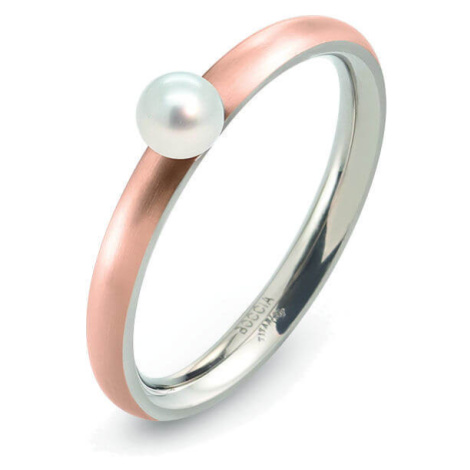 Boccia Titanium Růžově pozlacený titanový prsten s perličkou 0145-03 52 mm