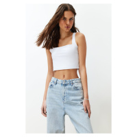 Trendyol White Plain Slim Square Neck Super Crop Knitted Undershirt