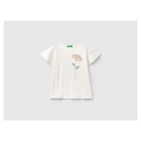 Benetton, T-shirt With Floral Embroidery