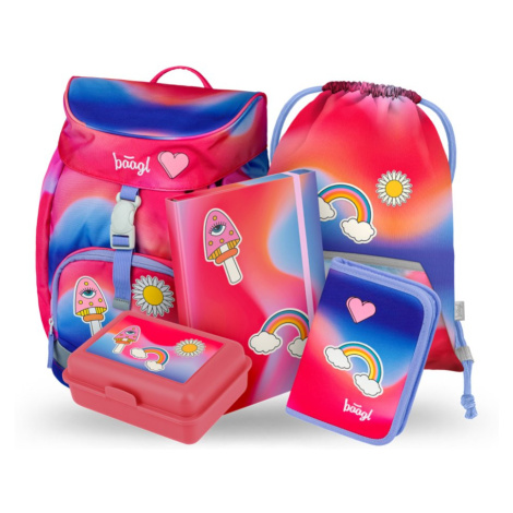 BAAGL 5 SET Airy Duha červený: batoh, penál, sáček, desky, box