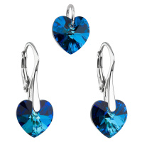 Evolution Group Sada šperků s krystaly Swarovski náušnice a přívěsek modrá srdce 39003.5 bermuda