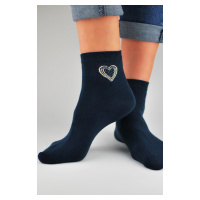 Dámské ponožky Noviti SB027 s lurexovým srdcem Tmavě modrá